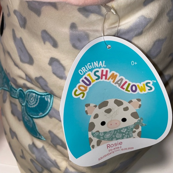 NWT Original Squishmallows ROSIE THE PIG Easter Bandana Pink Aqua Large 16" - Picture 5 of 11